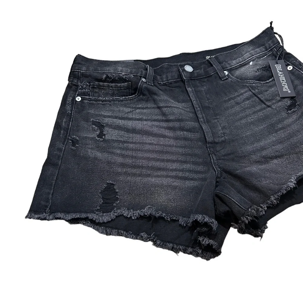 Blank NYC Black Button Fly Distressed Denim Shorts Size 31 New With Tags NWT - Picture 3 of 6